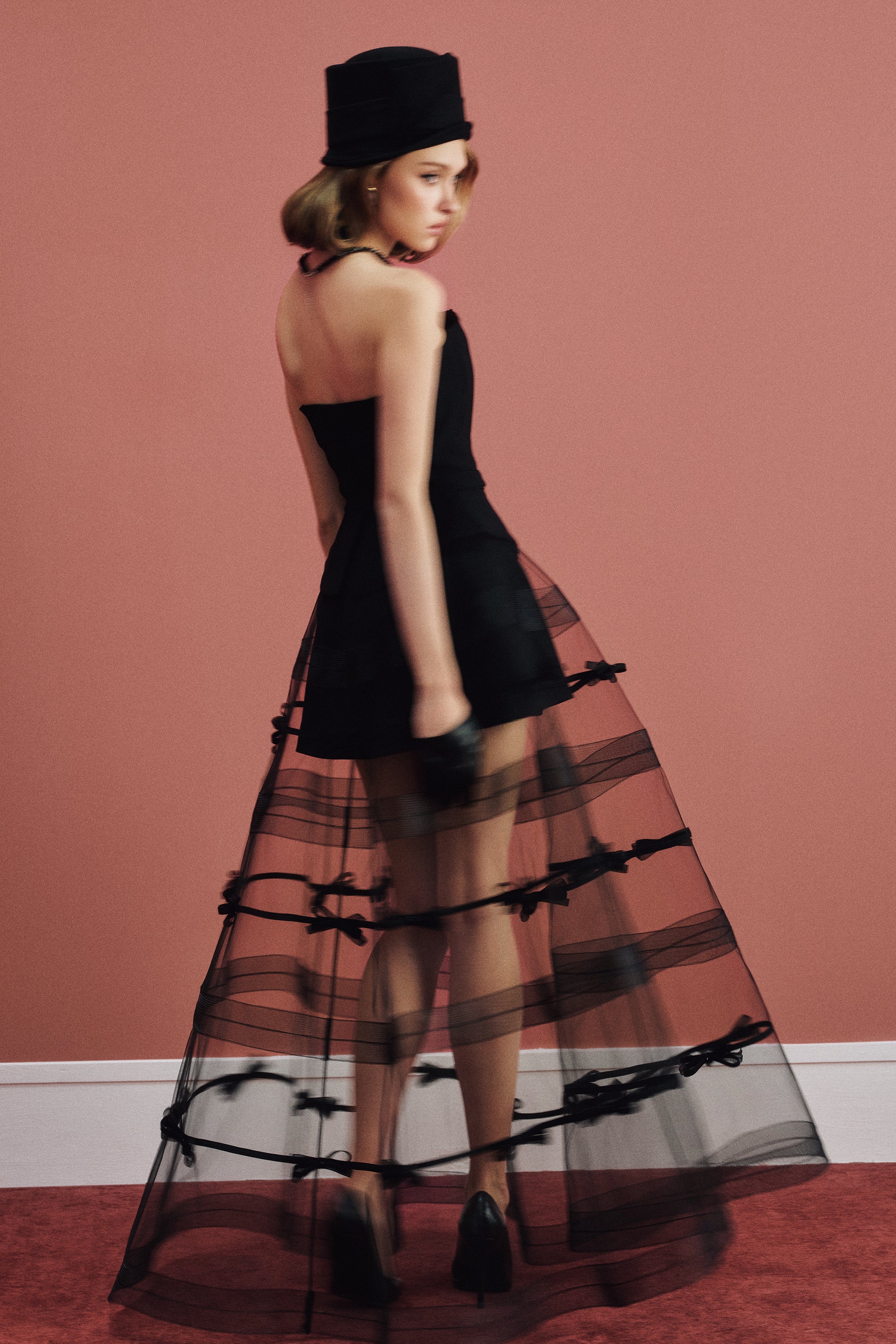 ELYSIA Bow Mesh Cape Dress Set - Image 15