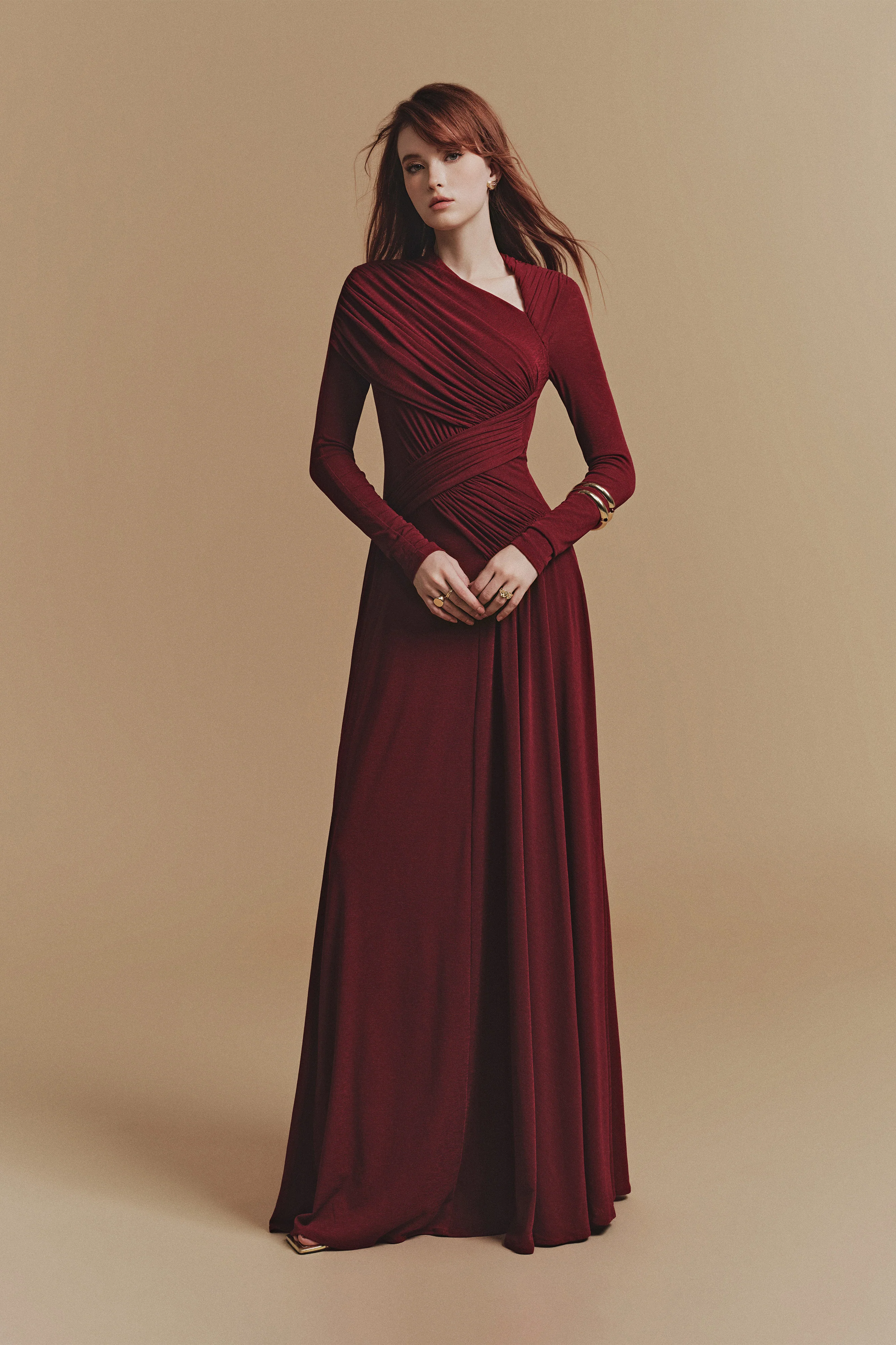 FAUX Asymmetric Long sleeve Maxi Dress - Image 3