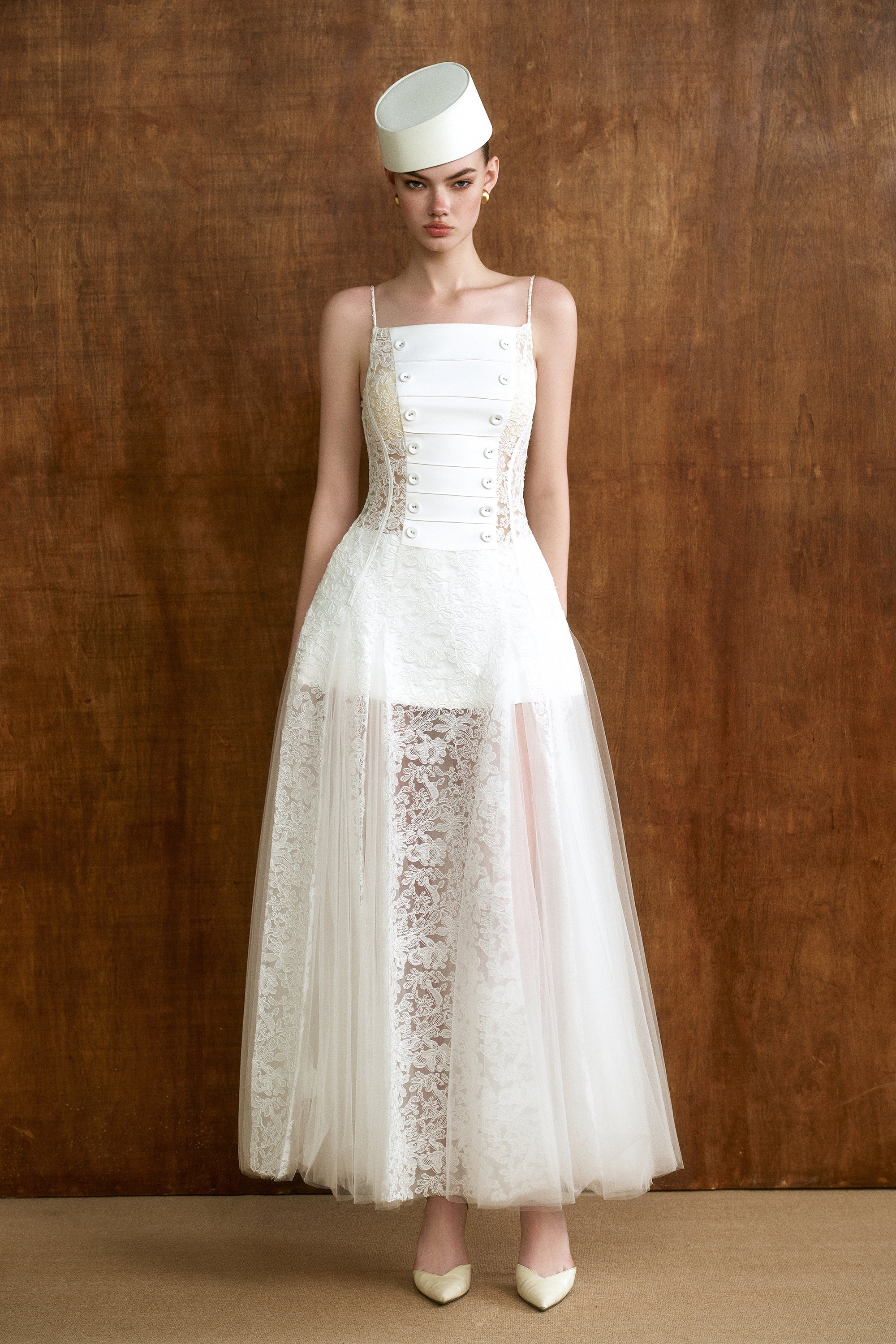 MARIEL Scarf-Neck Lace Maxi Dress