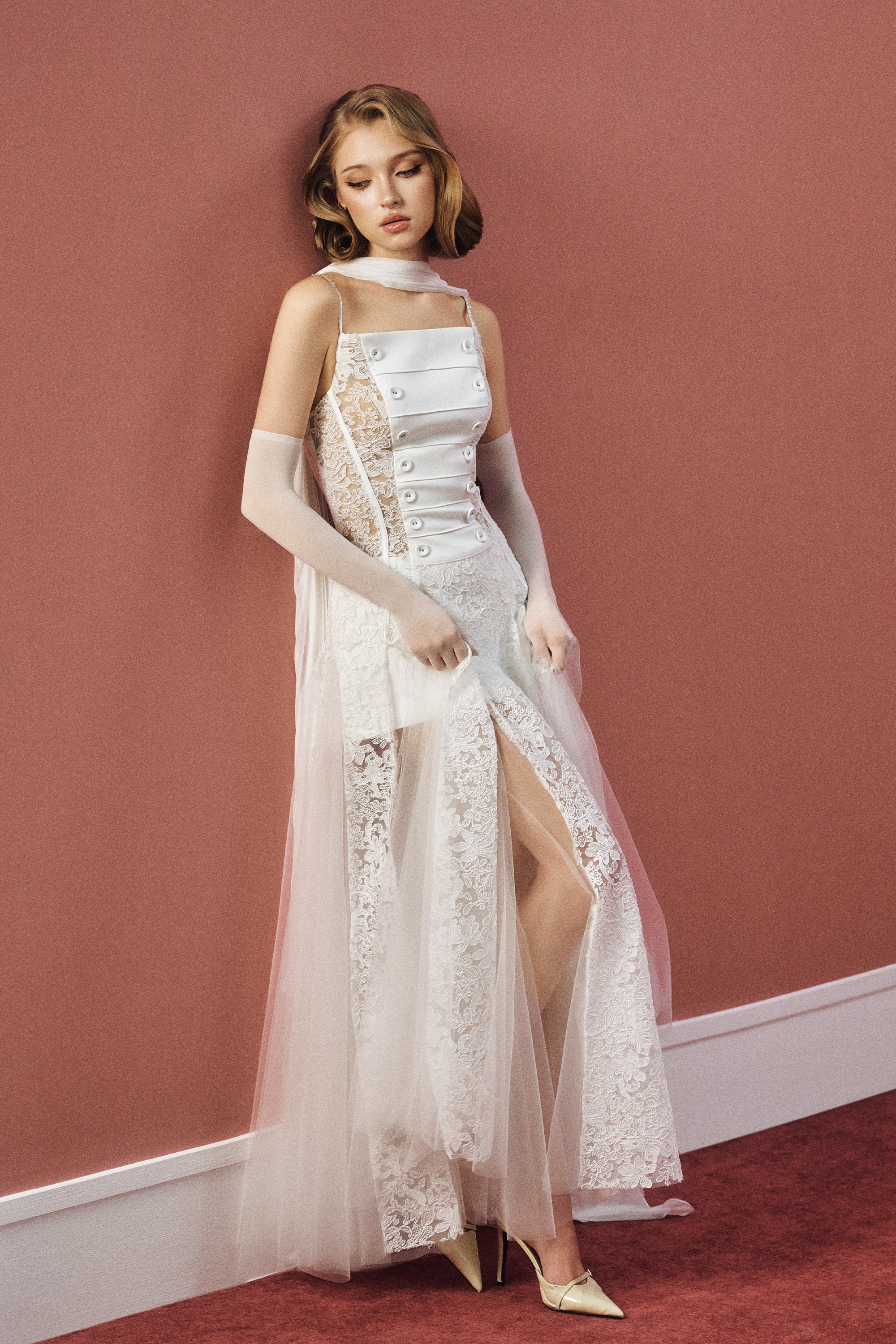MARIEL Scarf-Neck Lace Maxi Dress - Image 11