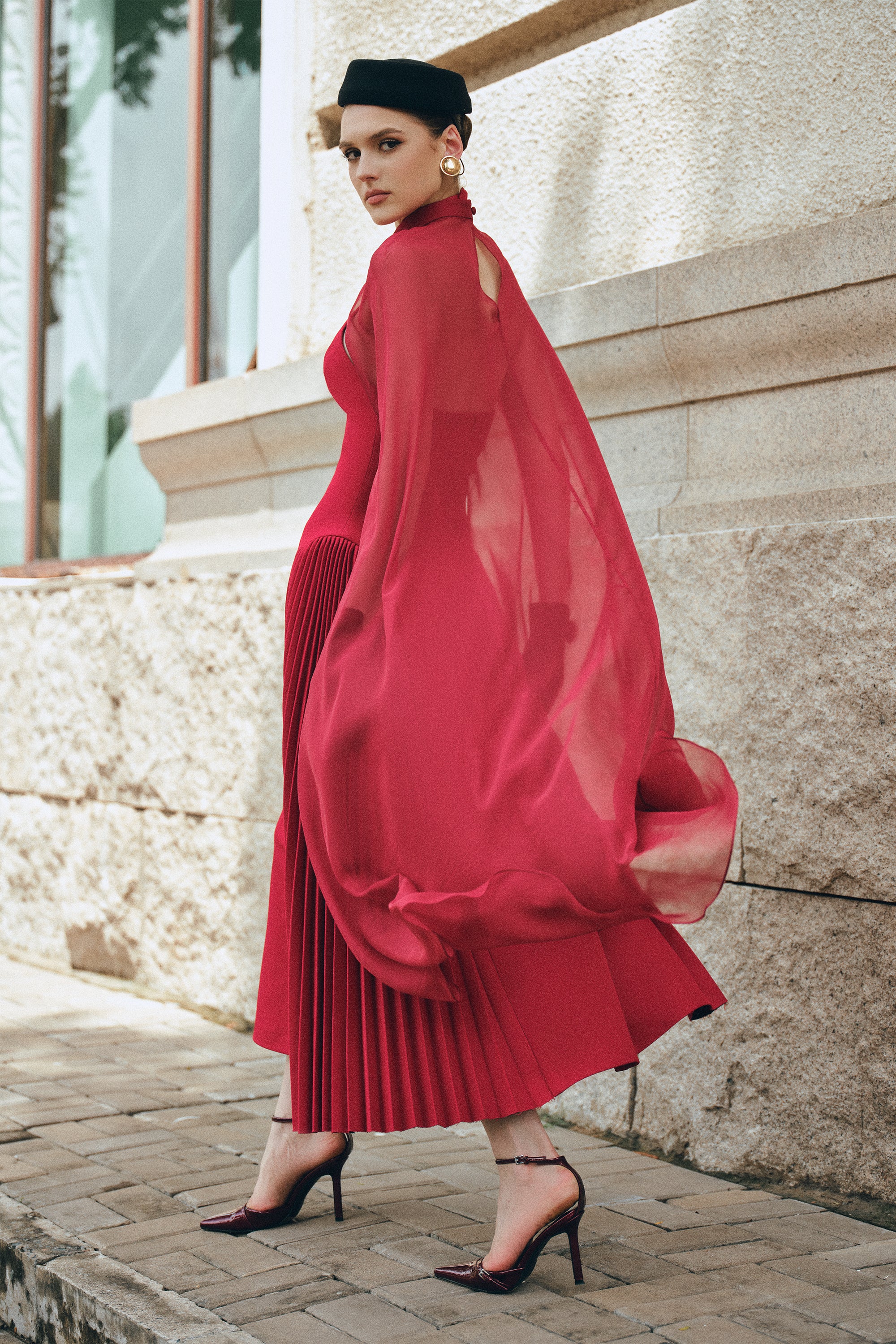 NYRIA Midi Dress with Neck Scarf - Image 4