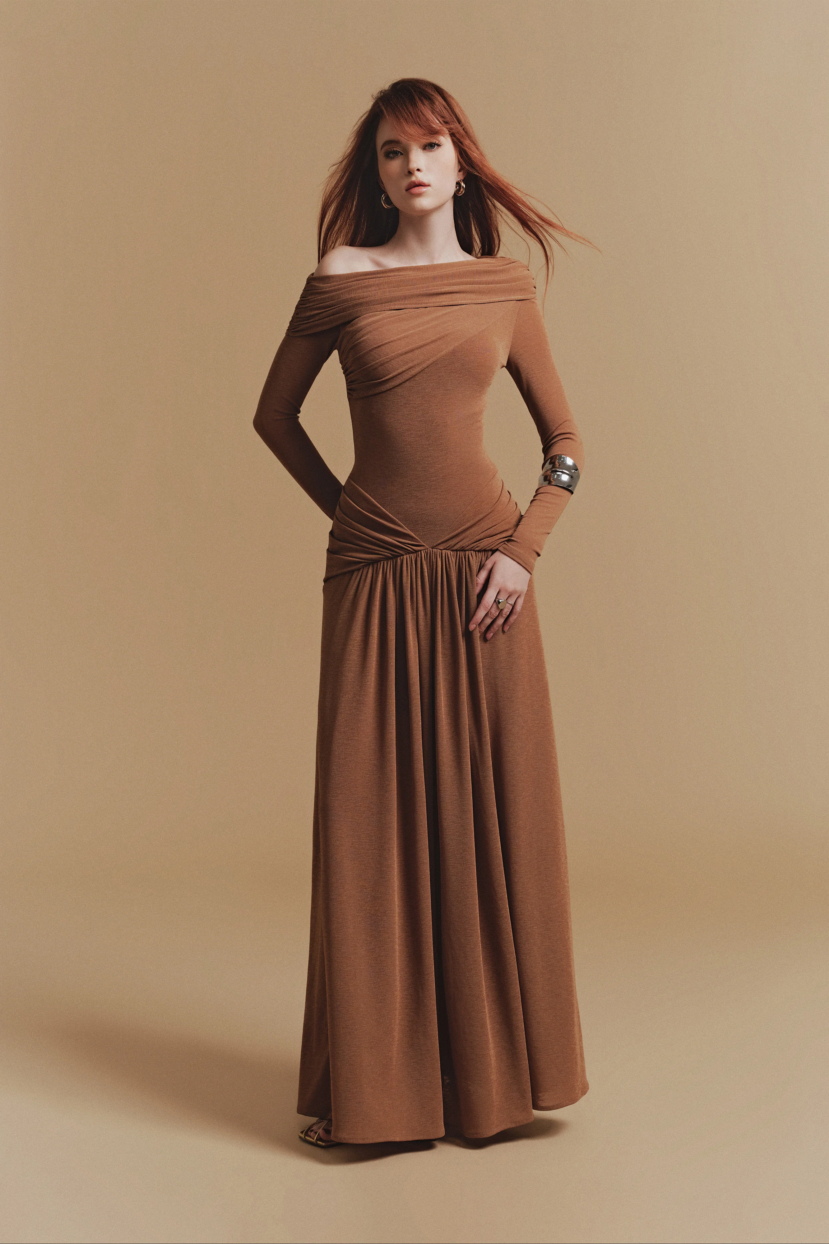 ROCHEL Asymmetric Long sleeve Maxi Dress - Image 3