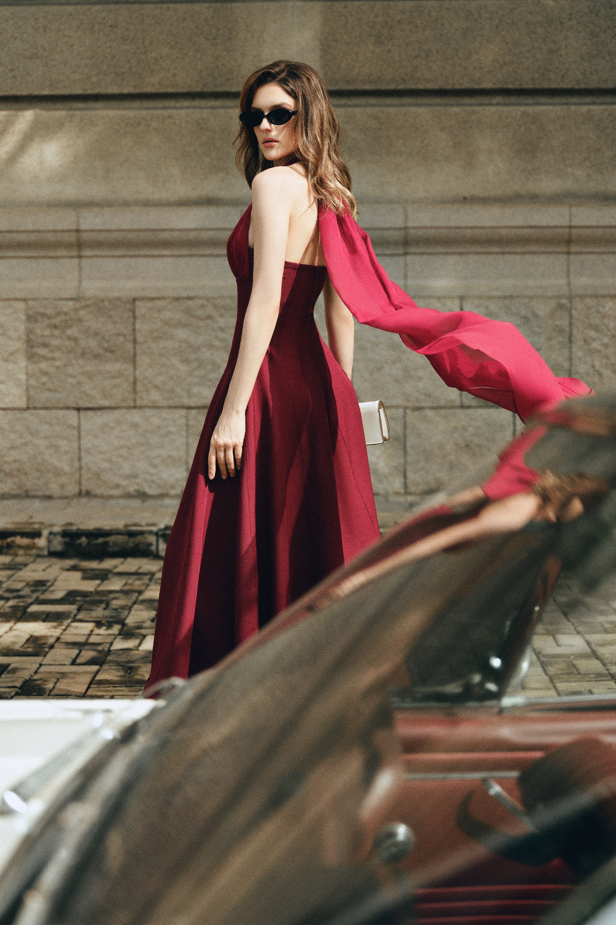 ZYRA Midi Dress with Chiffon Cape - Image 4